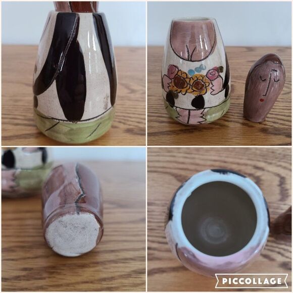 Terracotta Flower Woman Character Bottle with Head Stopper Porcelain Pottery Art - Picture 14 of 15